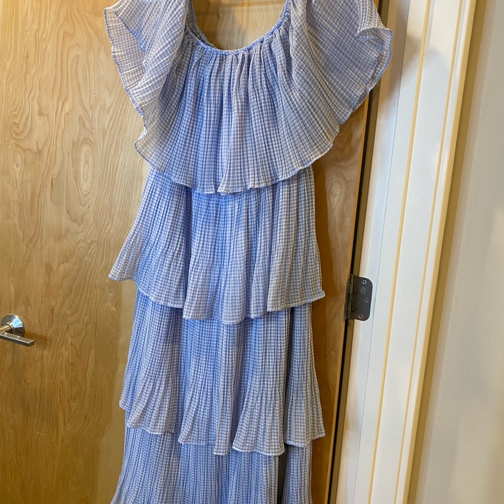 Long ruffled blue dress
